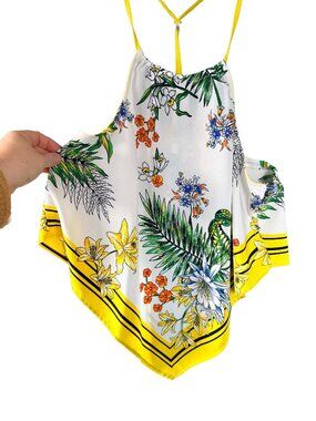 O.L.M. Y2K Tropical Floral Handkerchief Halter Tank Top Size M